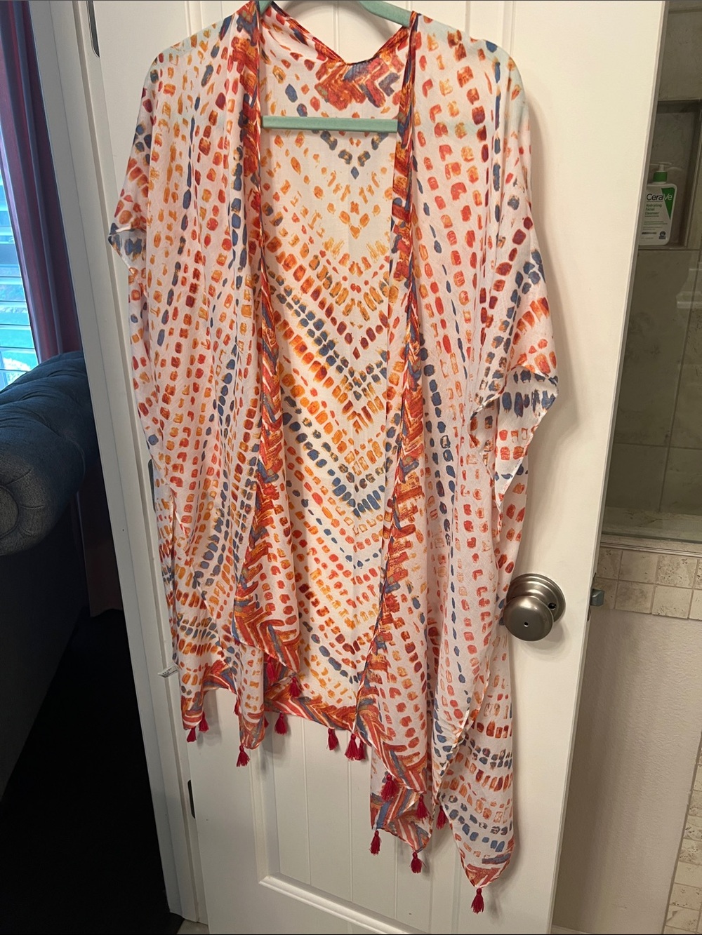Lightweight Printed Kimono in Orange & Blue